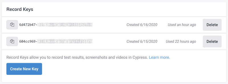 Cypress Dashboard Record Keys panel